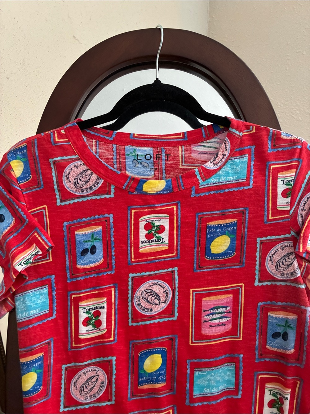 LOFT Women’s Red Italian Market Short Sleeve T-shirt Cotton Petite Medium, EUC